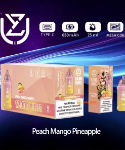 UZY Bang King 12000 12K Puffs 0% 2% 3% 5% Nicotine Edition Disposable in Peach Mango Pineapple flavor
