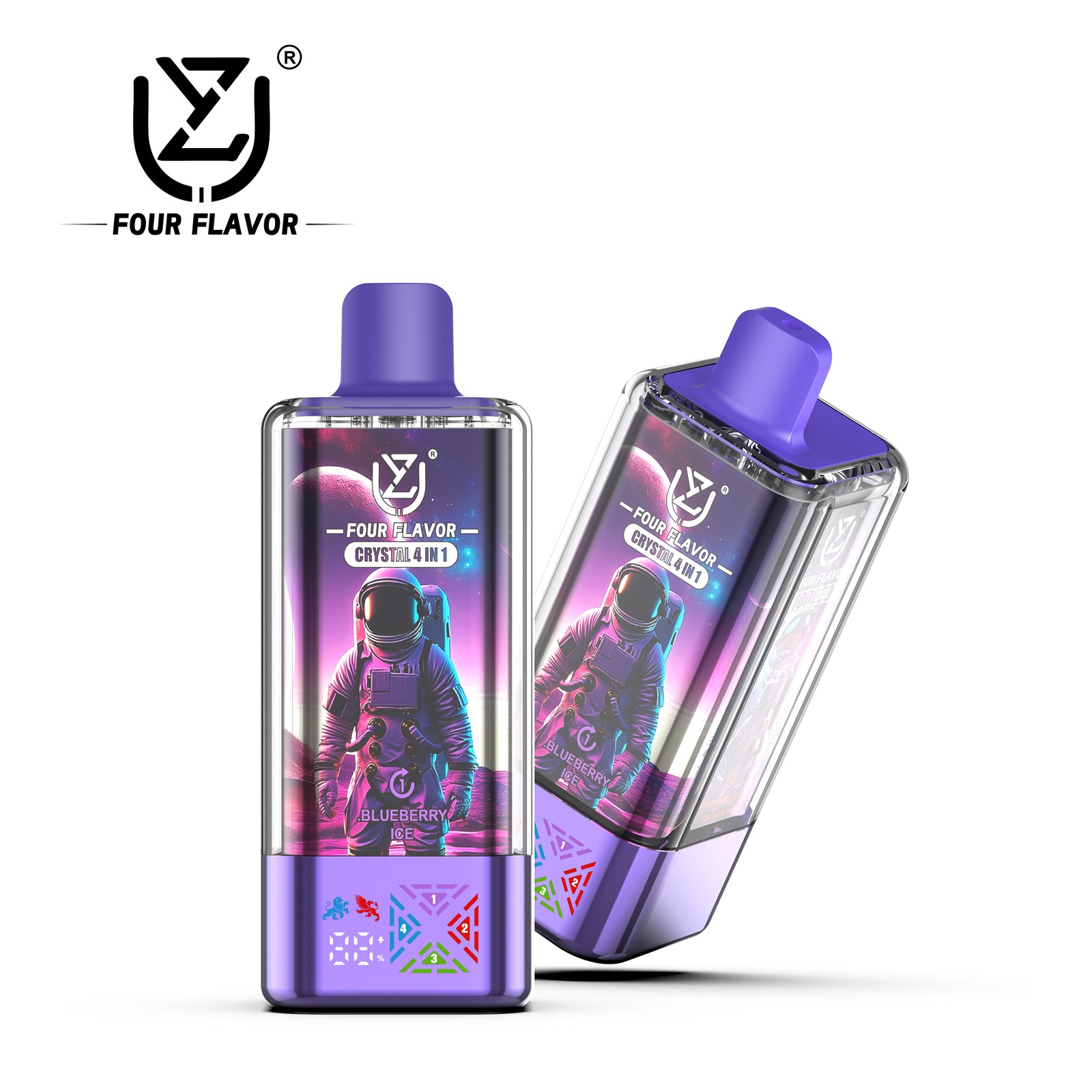 UZY Four Flavors 100000 100K Puffs Crystal 4 In 1 Flavors Rechargeable LED Display Disposable Vape in Blueberry Ice & Strawberry Banana & Two Apple &