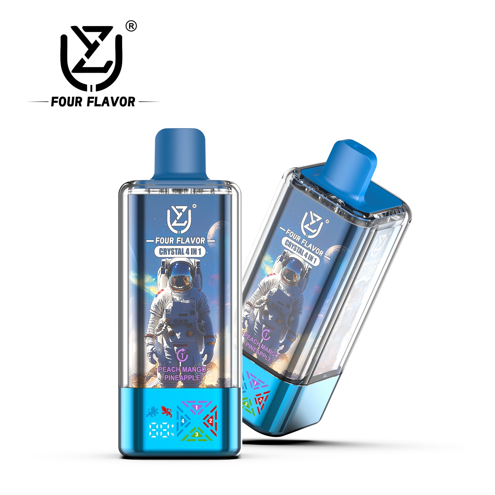 UZY Four Flavors 100000 100K Puffs Crystal 4 In 1 Flavors Rechargeable LED Display Disposable Vape in Peach Mango Pineapple & Blueberry Raspberry & Lemon