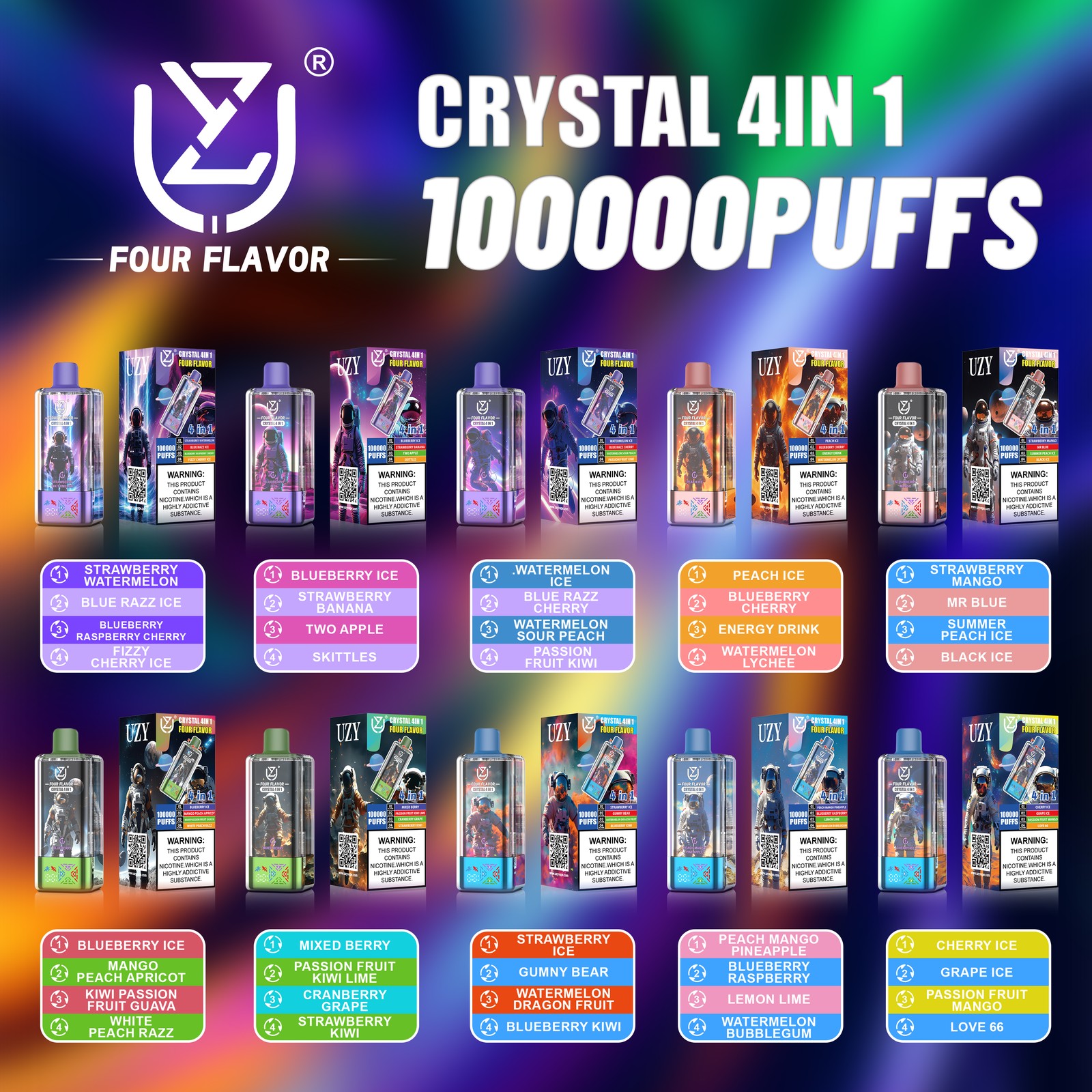 UZY Four Flavors 100000 100K Puffs Crystal 4 flavor options image