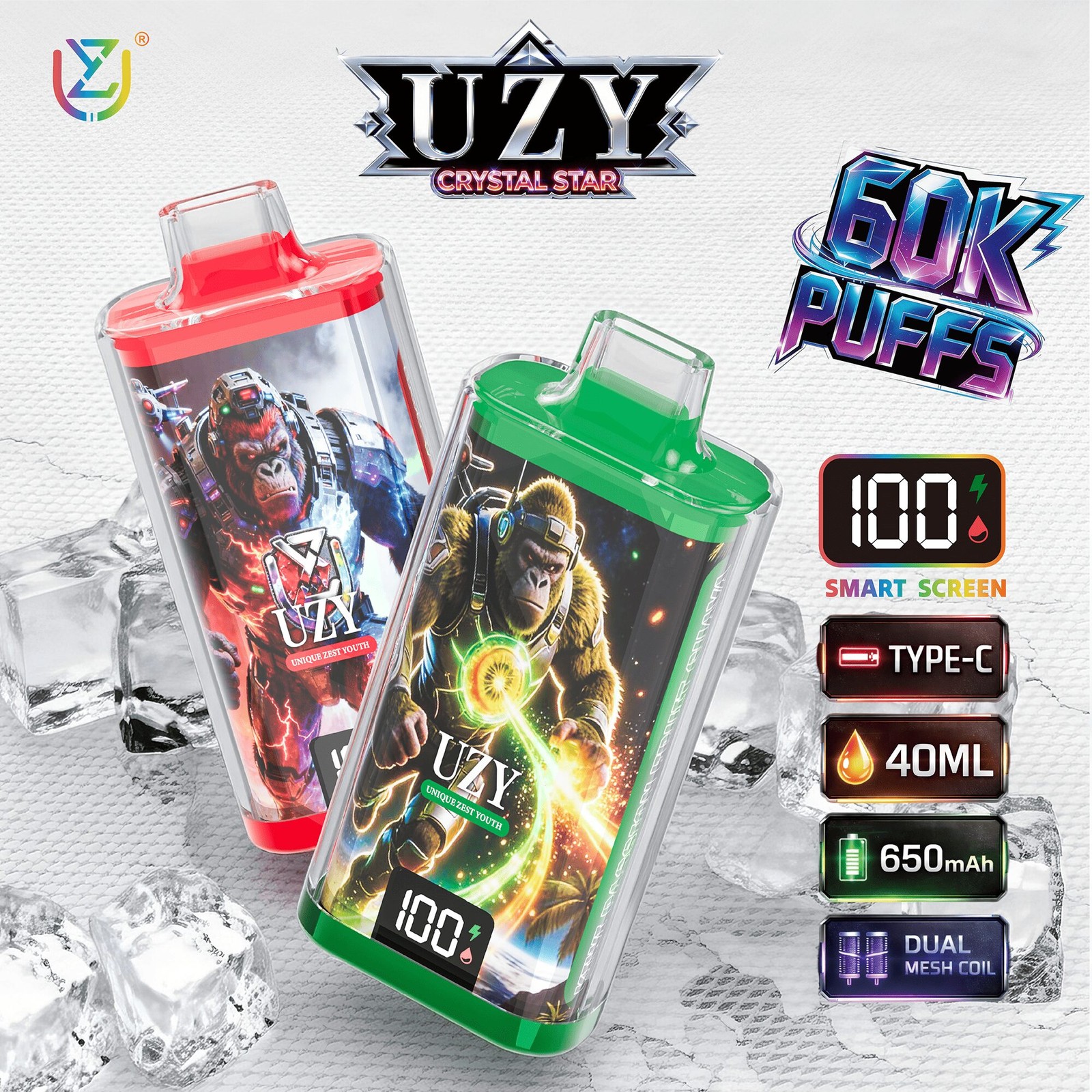 UZY Crystal Star 60000 60K Puffs Smart Display Rechargeable Disposable Vape product image