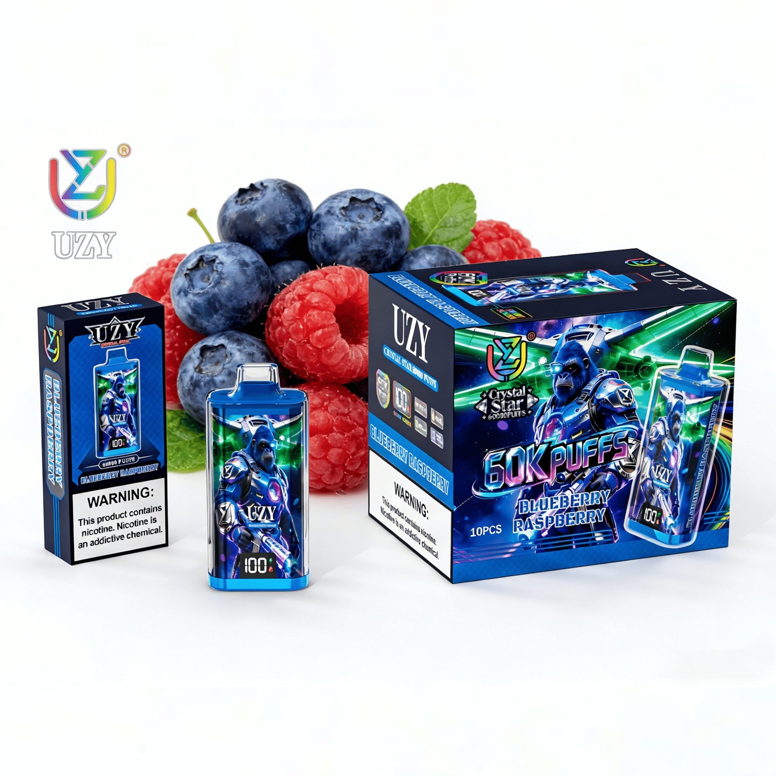 UZY Crystal Star 60000 60K Puffs Smart Display Rechargeable Disposable Vape in uzy crystal star 60000 60k blueberry raspberry flavor