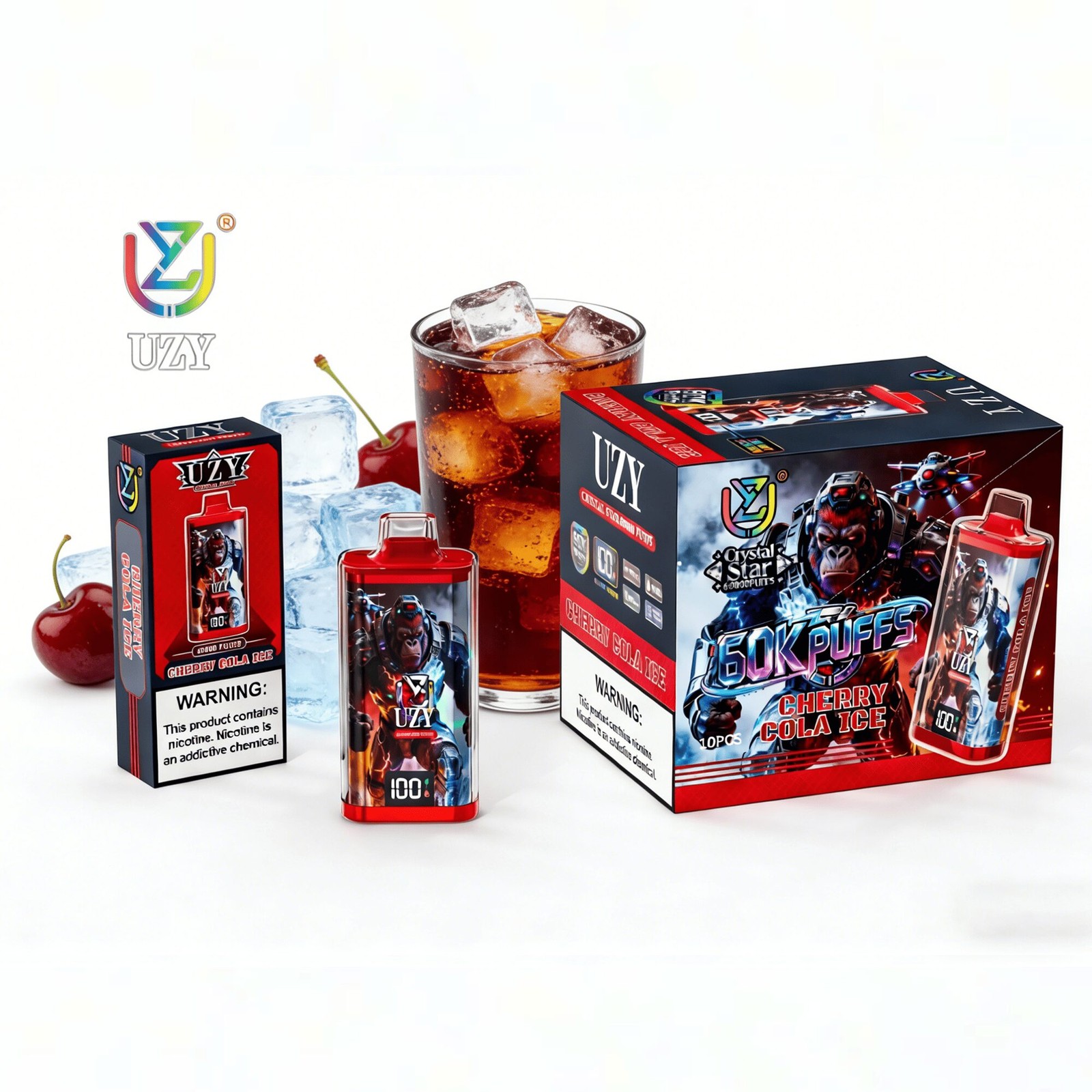 UZY Crystal Star 60000 60K Puffs Smart Display Rechargeable Disposable Vape in uzy crystal star 60000 60k cherry cola ice flavor