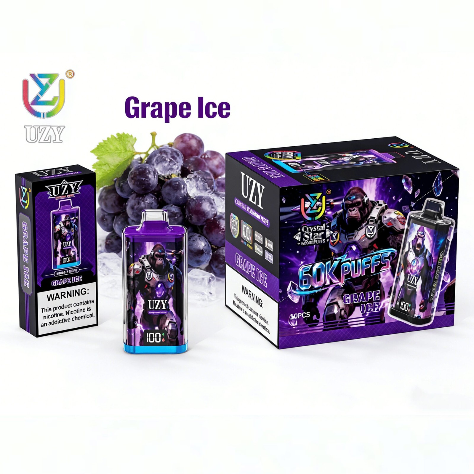 UZY Crystal Star 60000 60K Puffs Smart Display Rechargeable Disposable Vape in uzy crystal star 60000 60k grape ice flavor