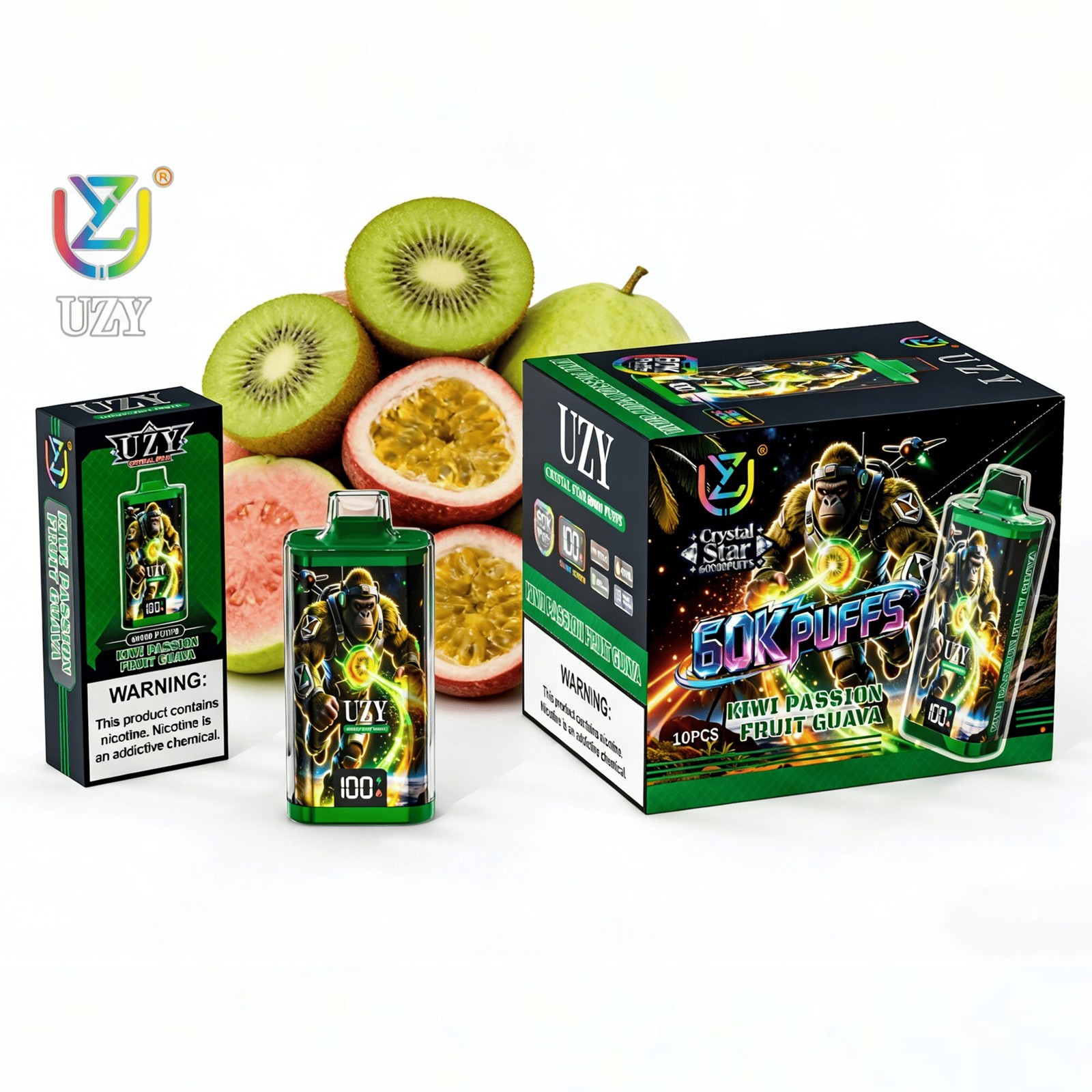 UZY Crystal Star 60000 60K Puffs Smart Display Rechargeable Disposable Vape in uzy crystal star 60000 60k kiwi passion fruit guava flavor