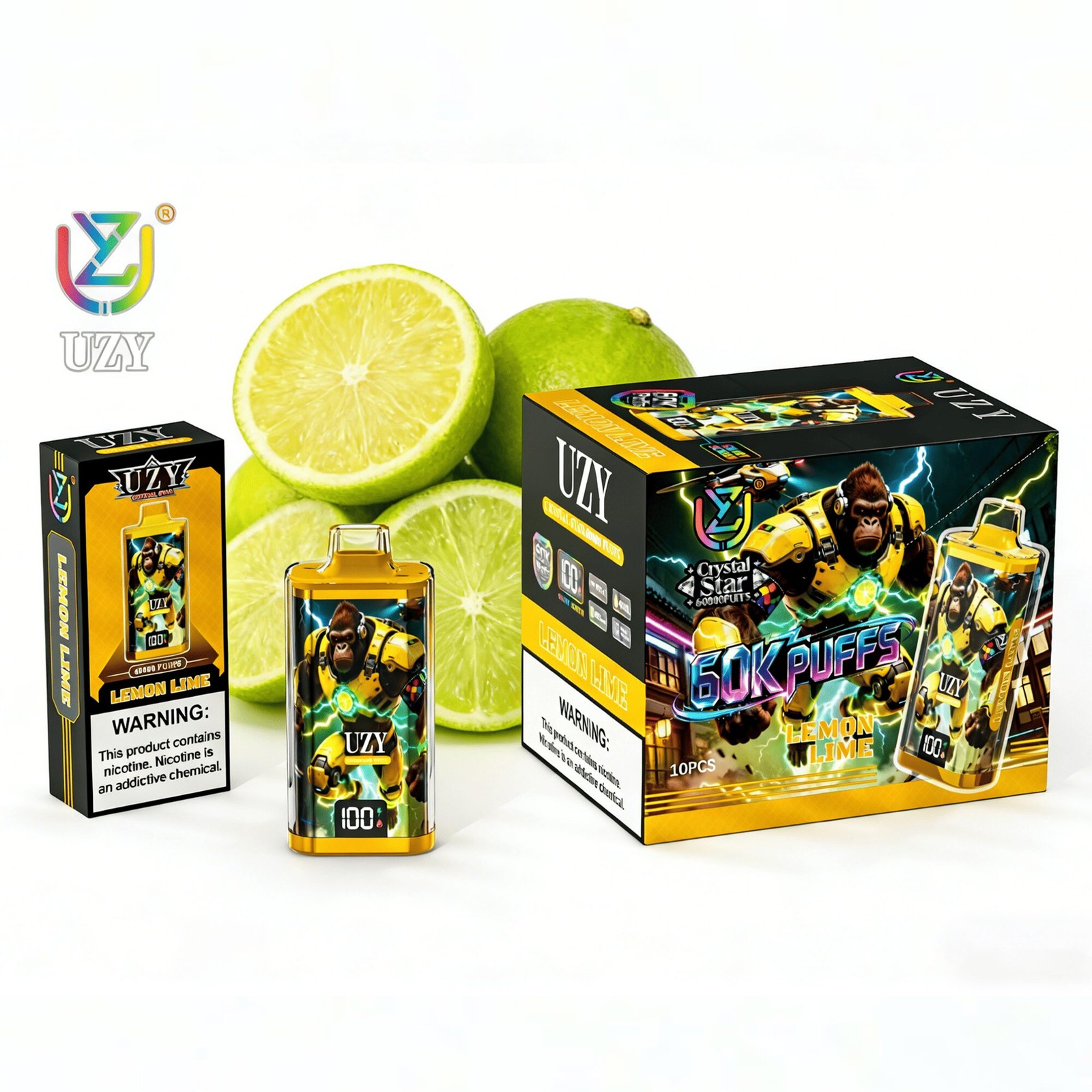 UZY Crystal Star 60000 60K Puffs Smart Display Rechargeable Disposable Vape in uzy crystal star 60000 60k lemon lime flavor