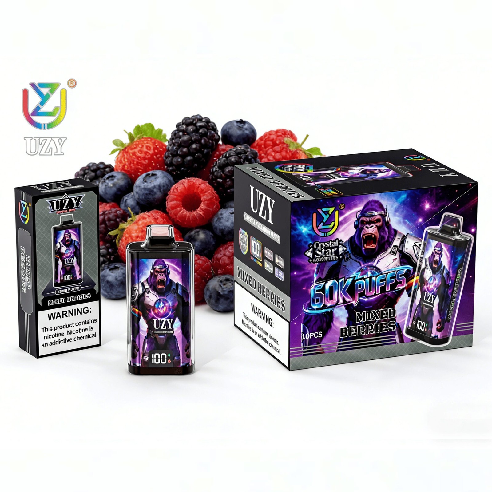 UZY Crystal Star 60000 60K Puffs Smart Display Rechargeable Disposable Vape in uzy crystal star 60000 60k mixed berries flavor