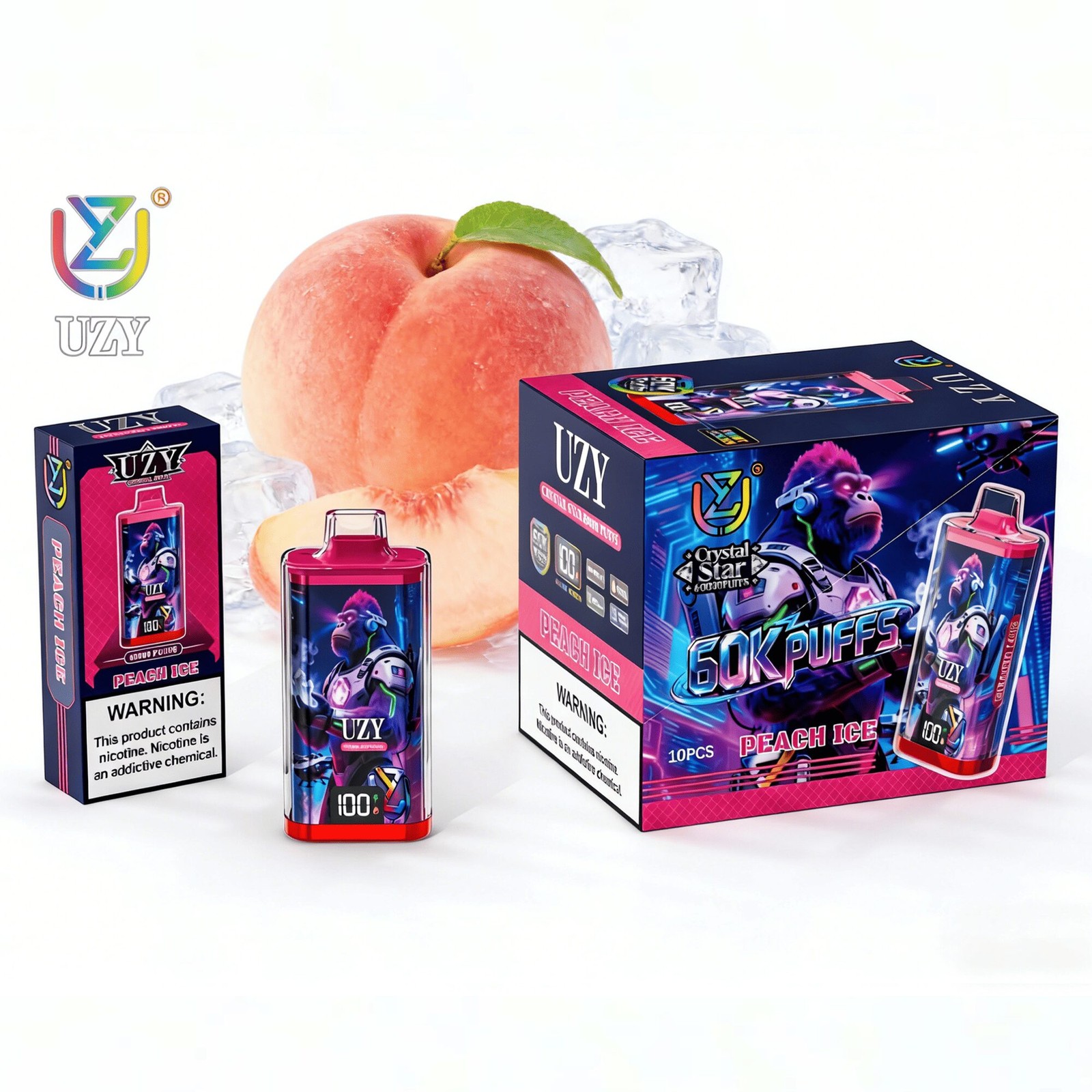 UZY Crystal Star 60000 60K Puffs Smart Display Rechargeable Disposable Vape in uzy crystal star 60000 60k peach ice flavor