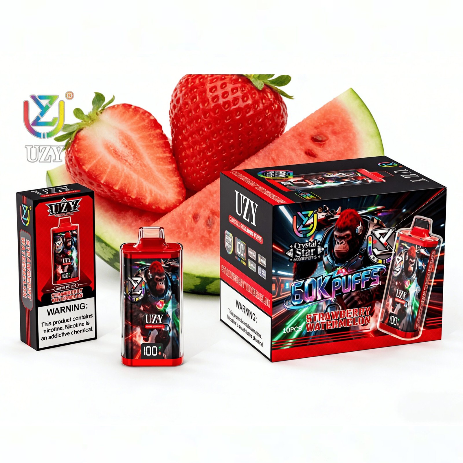 UZY Crystal Star 60000 60K Puffs Smart Display Rechargeable Disposable Vape in uzy crystal star 60000 60k strawberry watermelon flavor