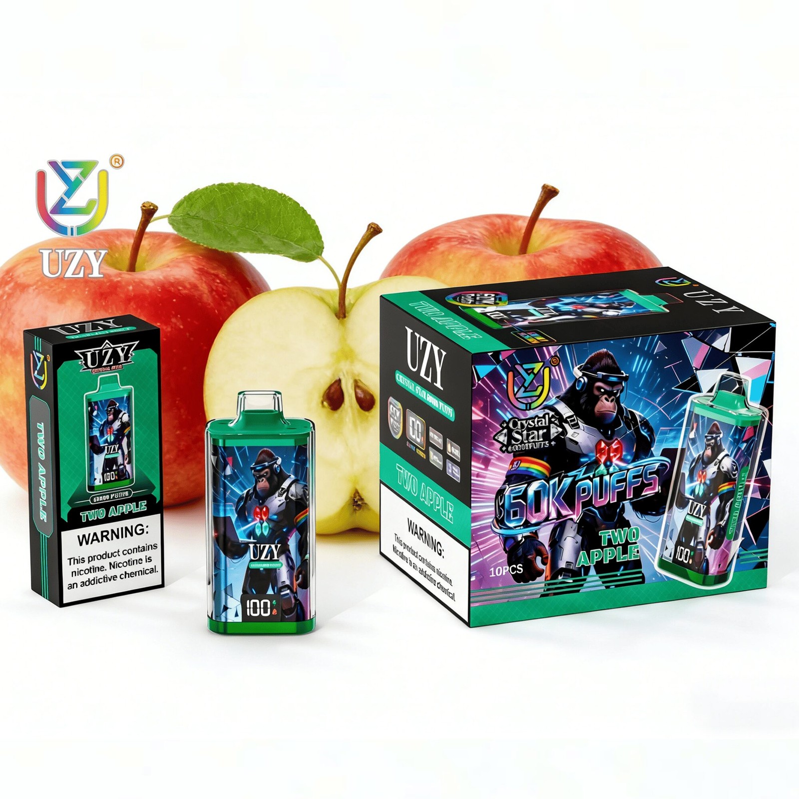 UZY Crystal Star 60000 60K Puffs Smart Display Rechargeable Disposable Vape in uzy crystal star 60000 60k two apple flavor