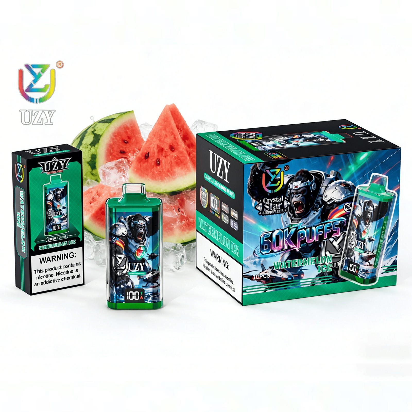UZY Crystal Star 60000 60K Puffs Smart Display Rechargeable Disposable Vape in uzy crystal star 60000 60k watermelon ice flavor