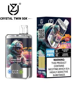UZY Crystal Twin 50000 50k Puffs Double Taste LED Display Disposable Vape in Blueberry on Ice & Summer Peach Ice flavor