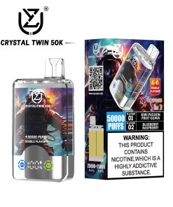 UZY Crystal Twin 50000 50k Puffs Double Taste LED Display Disposable Vape in Kiwi Passion Fruit Guava & Blueberry Raspberry flavor