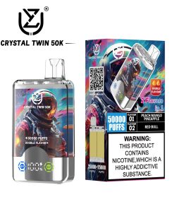 UZY Crystal Twin 50000 50k Puffs Double Taste LED Display Disposable Vape in Peach Mango Pineapple & Red Bull flavor