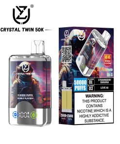 UZY Crystal Twin 50000 50k Puffs Double Taste LED Display Disposable Vape in Strawberry Banana & Love 66 flavor