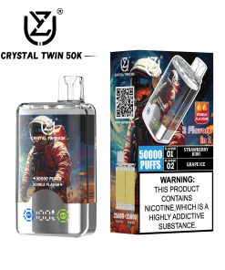 UZY Crystal Twin 50000 50k Puffs Double Taste LED Display Disposable Vape in Strawberry Kiwi & Grape Ice flavor