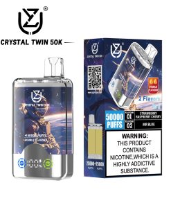 UZY Crystal Twin 50000 50k Puffs Double Taste LED Display Disposable Vape in Strawberry Raspberry Cherry & Mr Blue flavor