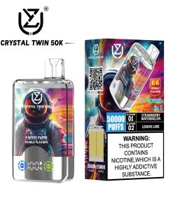 UZY Crystal Twin 50000 50k Puffs Double Taste LED Display Disposable Vape in Strawberry Watermelon & Lemon Lime flavor