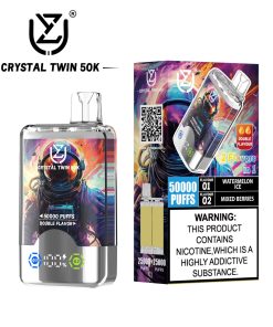 UZY Crystal Twin 50000 50k Puffs Double Taste LED Display Disposable Vape in Watermelon Ice & Mixed Berries flavor