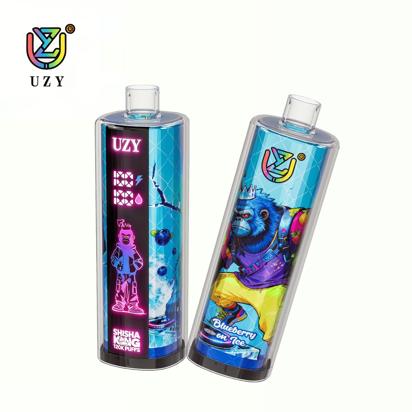 UZY Shisha Hookah King 120000 120K Puffs Smart Screen LED Display Disposable DTL in Blueberry On Ice flavor