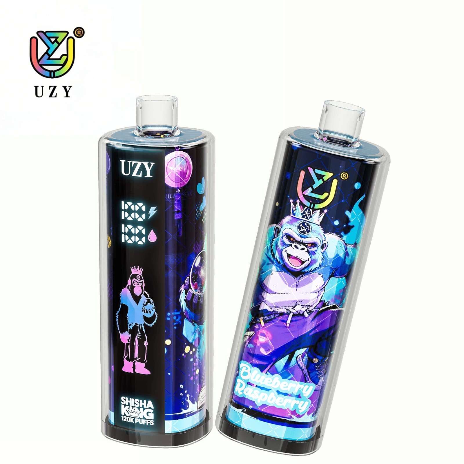 UZY Shisha Hookah King 120000 120K Puffs Smart Screen LED Display Disposable DTL in Blueberry Raspberry flavor