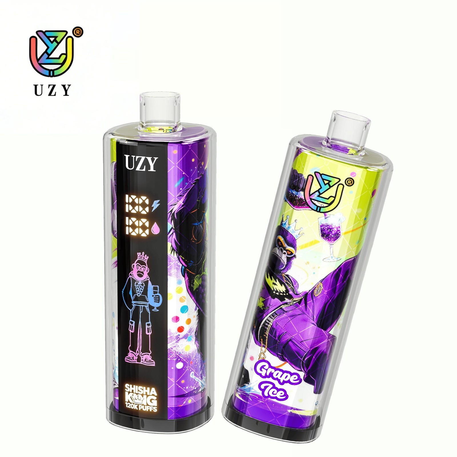 UZY Shisha Hookah King 120000 120K Puffs Smart Screen LED Display Disposable DTL in Grape Ice flavor