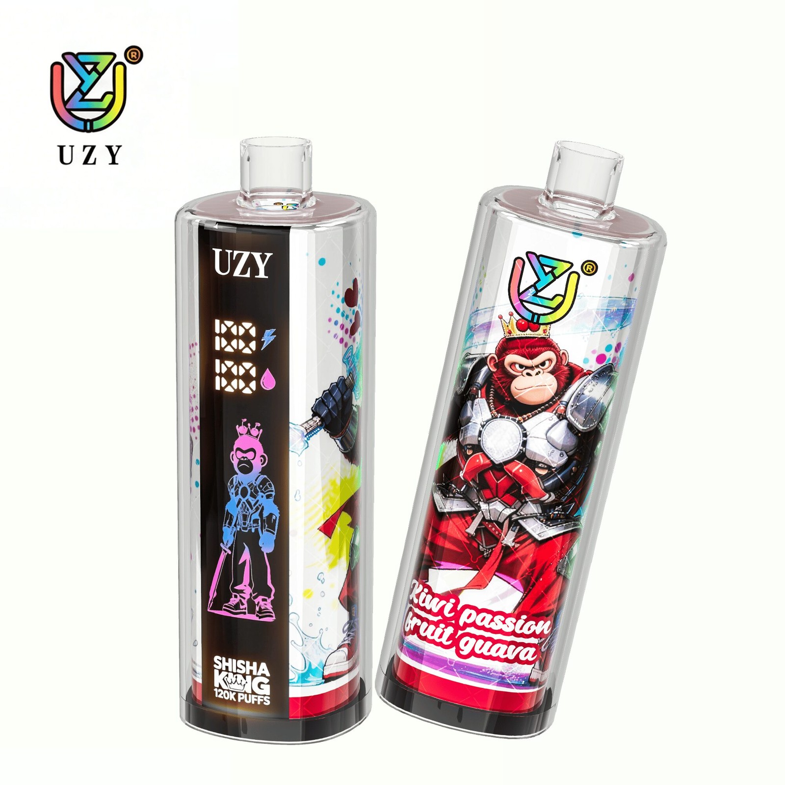 UZY Shisha Hookah King 120000 120K Puffs Smart Screen LED Display Disposable DTL in Kiwi Passion Fruit Guava flavor