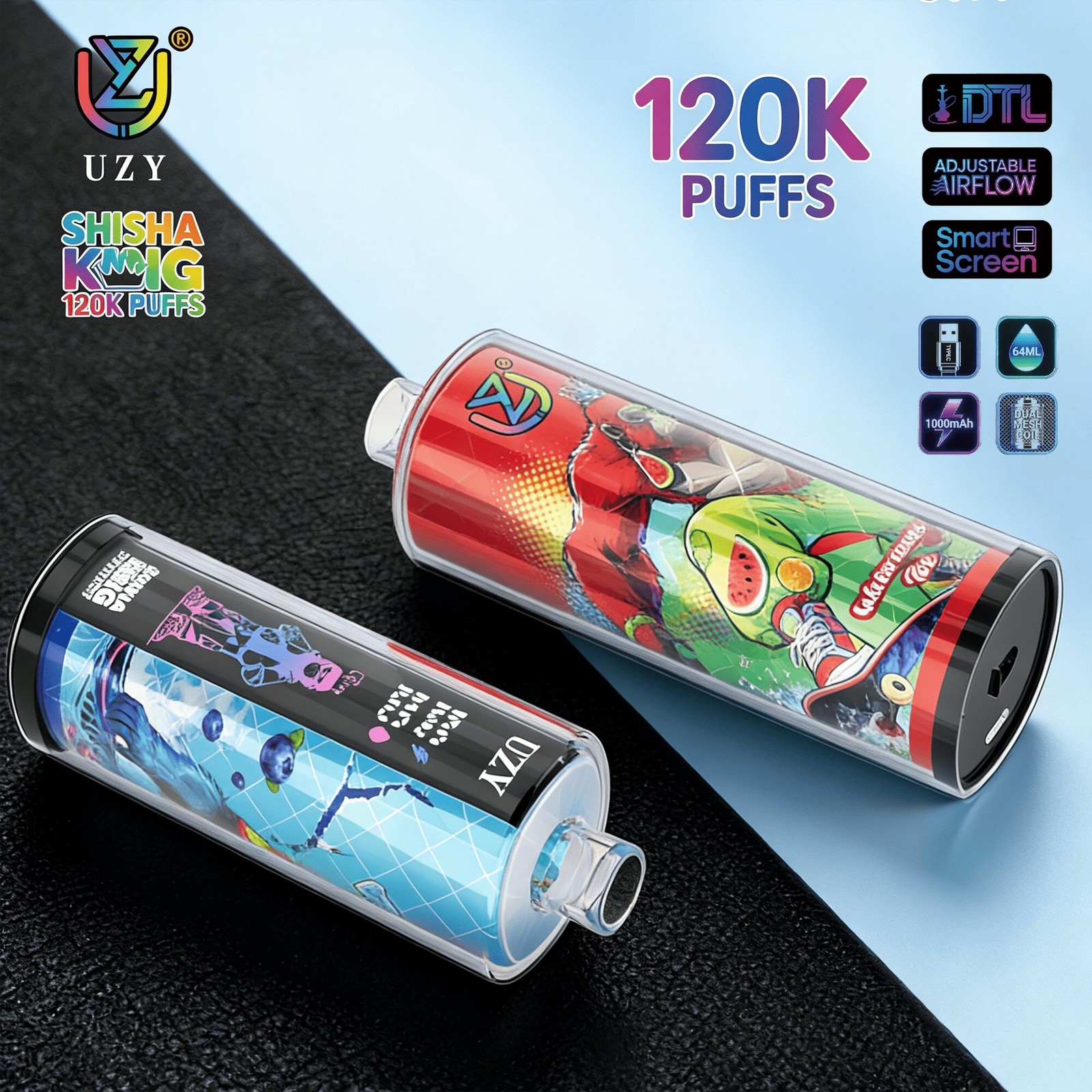 UZY Shisha Hookah King 120000 120K Puffs Smart Screen LED Display Disposable DTL product image