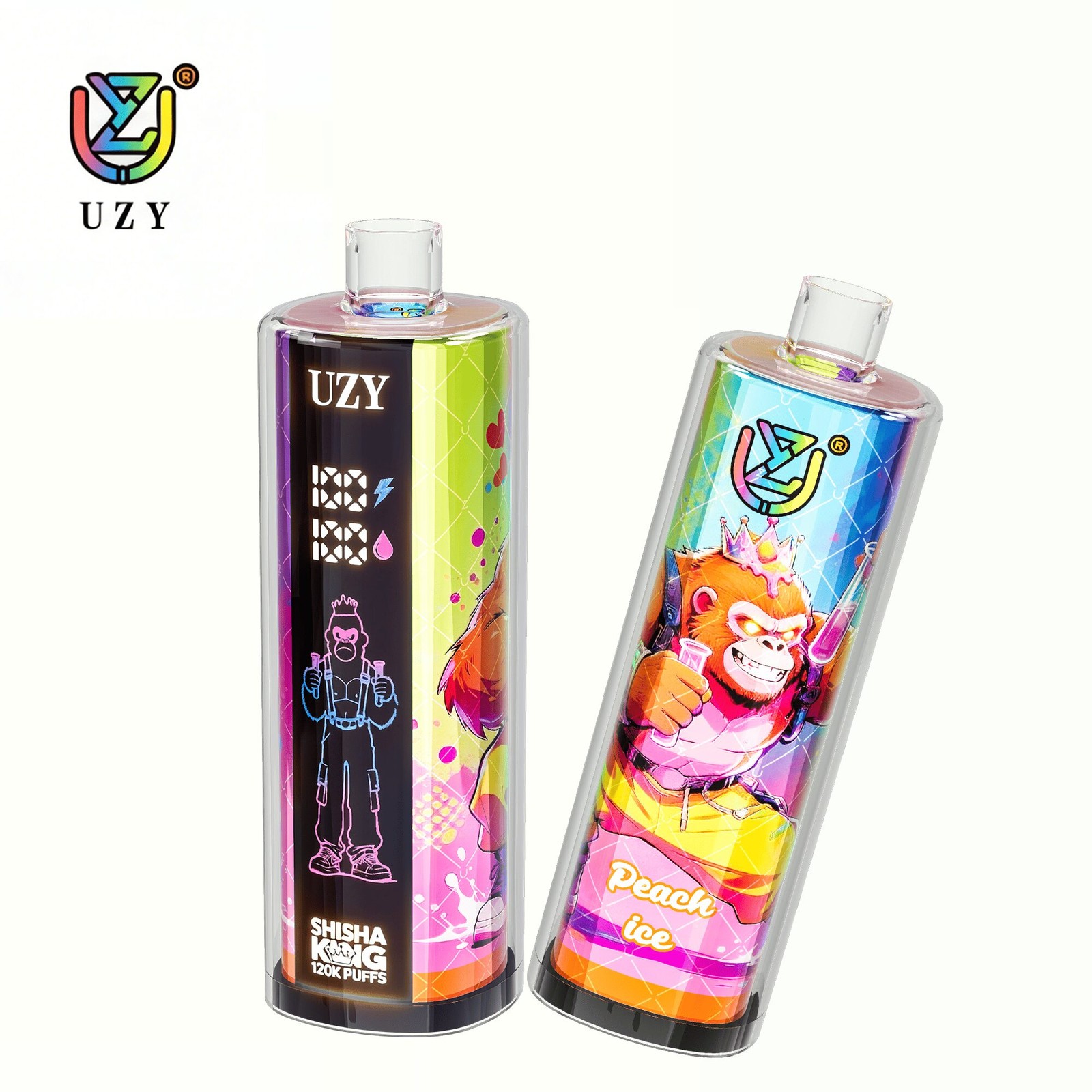 UZY Shisha Hookah King 120000 120K Puffs Smart Screen LED Display Disposable DTL in Peach Ice flavor
