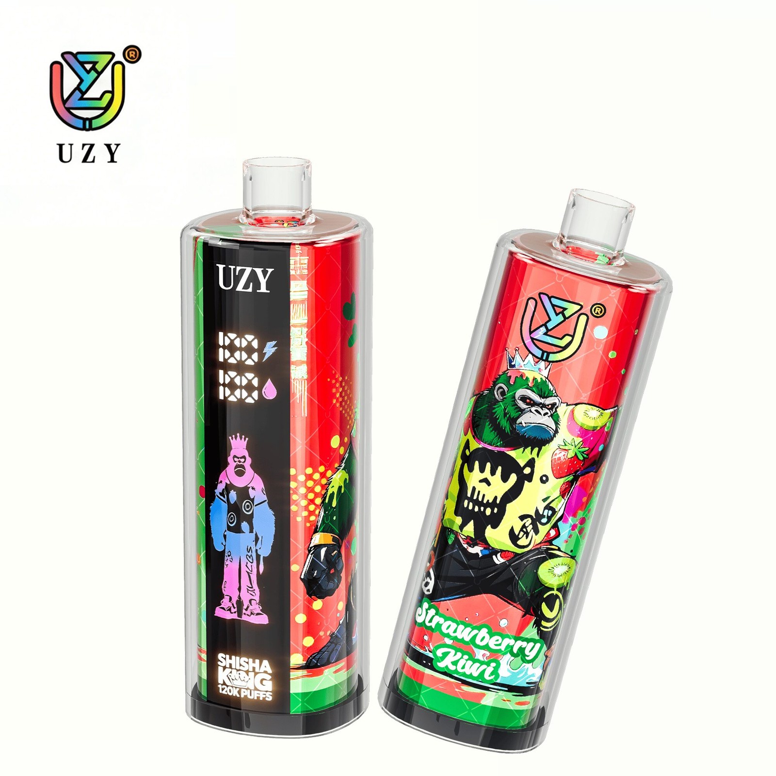 UZY Shisha Hookah King 120000 120K Puffs Smart Screen LED Display Disposable DTL in Strawberry Kiwi flavor