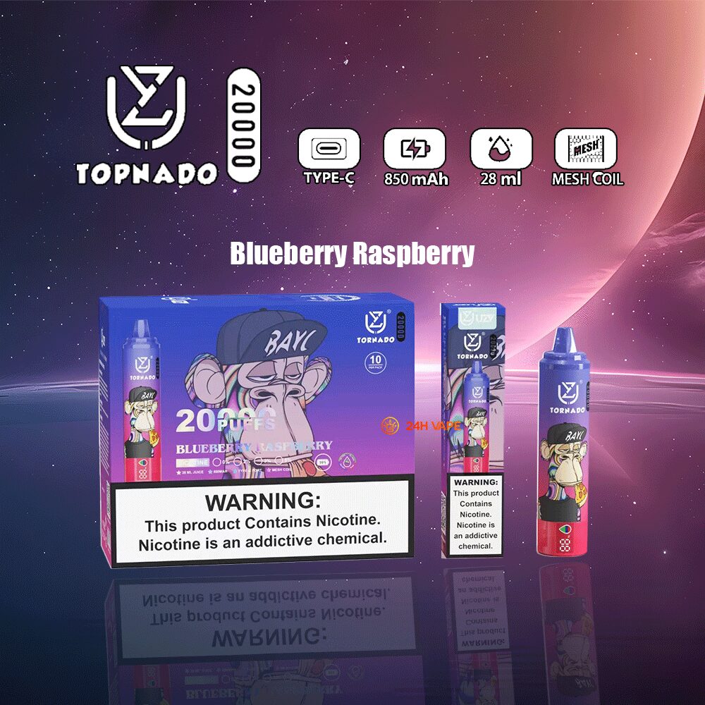 UZY Tornado 20000 20K Puffs LED Display Edition Disposable in Blueberry Raspberry flavor