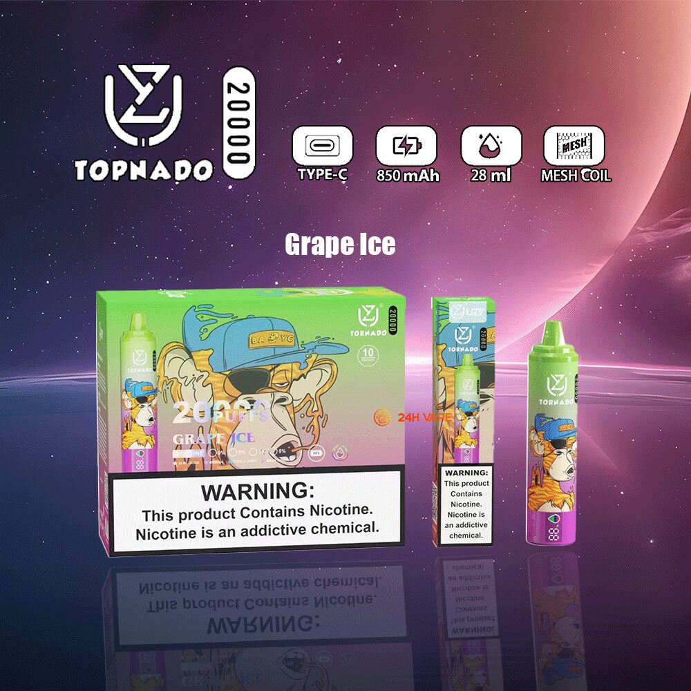 UZY Tornado 20000 20K Puffs LED Display Edition Disposable in Grape Ice flavor