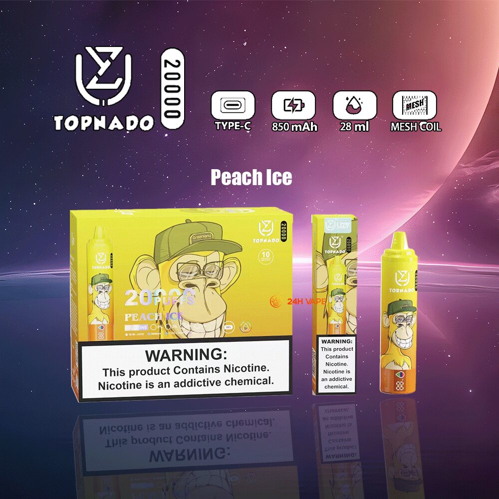 UZY Tornado 20000 20K Puffs LED Display Edition Disposable in Peach Ice flavor