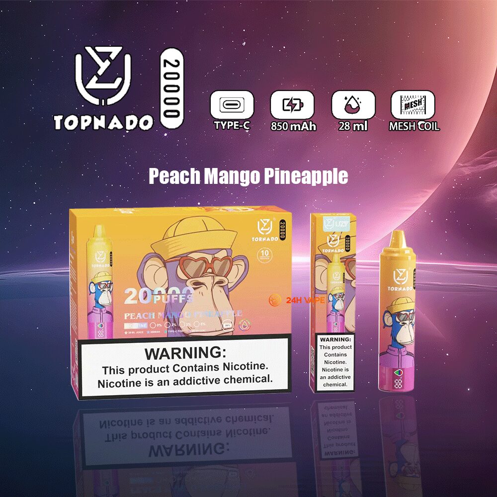UZY Tornado 20000 20K Puffs LED Display Edition Disposable in Peach Mango Pineapple flavor