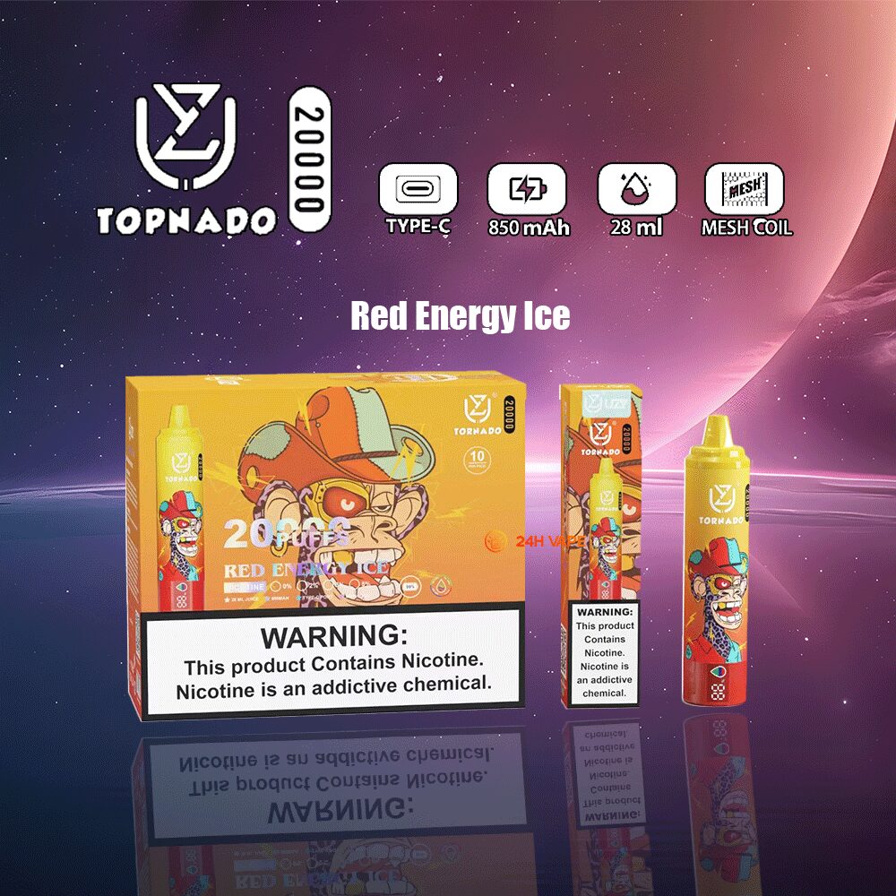 UZY Tornado 20000 20K Puffs LED Display Edition Disposable in Red Energy Ice flavor