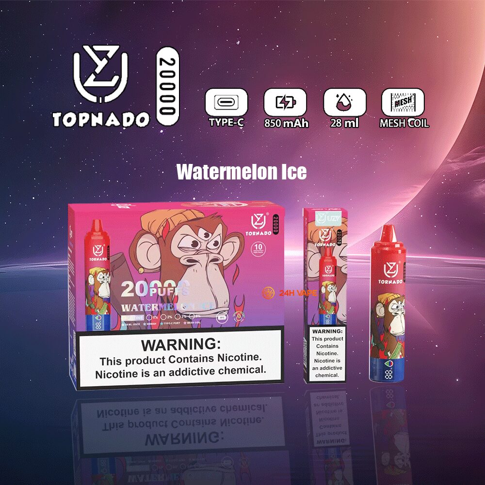 UZY Tornado 20000 20K Puffs LED Display Edition Disposable in Watermelon Ice flavor