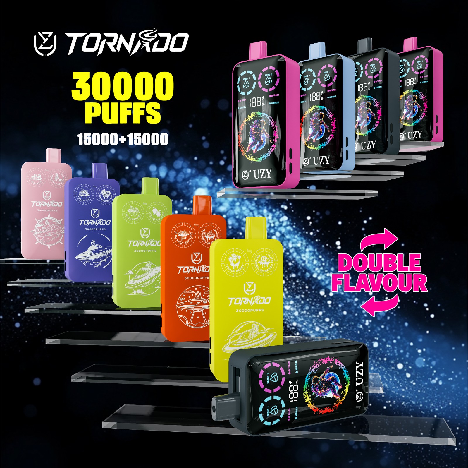 UZY Tornado 30000 30K Puffs Double Taste RGD Screen Display Disposable Vape product image