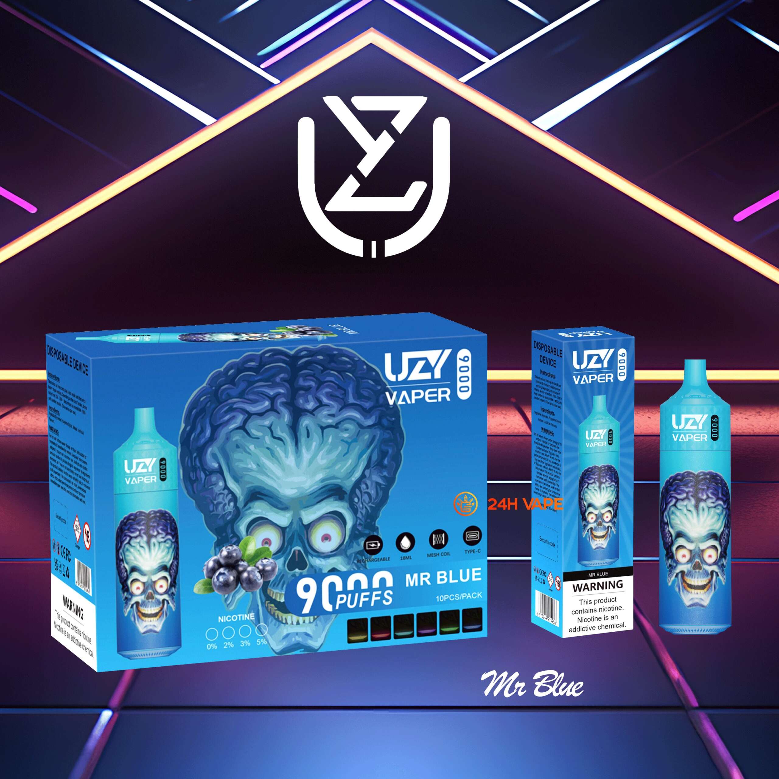 UZY Vaper 9000 Puffs 0% 2% 3% 5% Nicotine Disposable random flavor option image