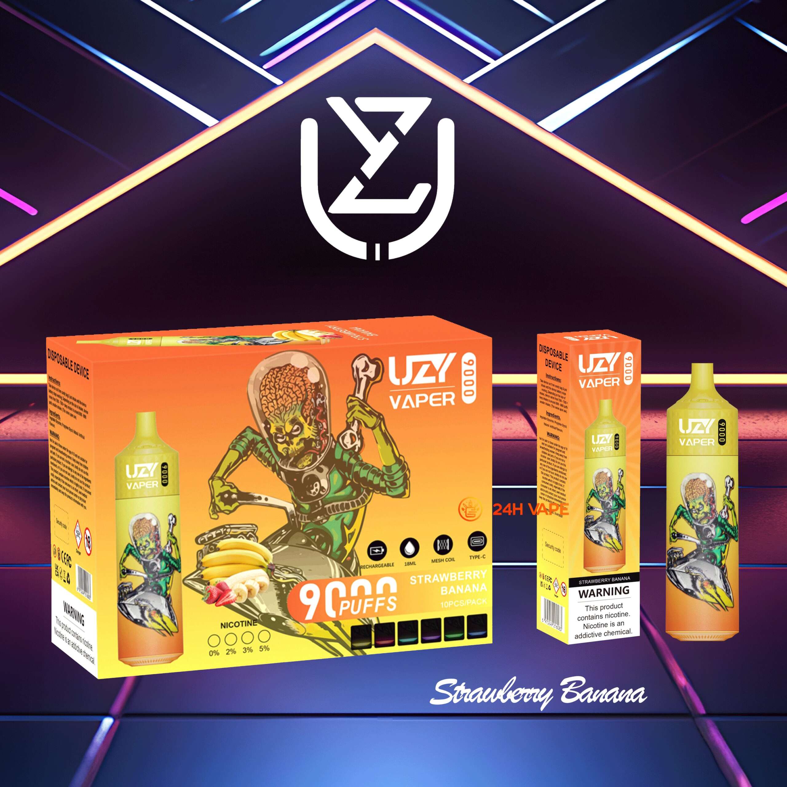 UZY Vaper 9000 Puffs 0% 2% 3% 5% Nicotine Disposable random flavor option image