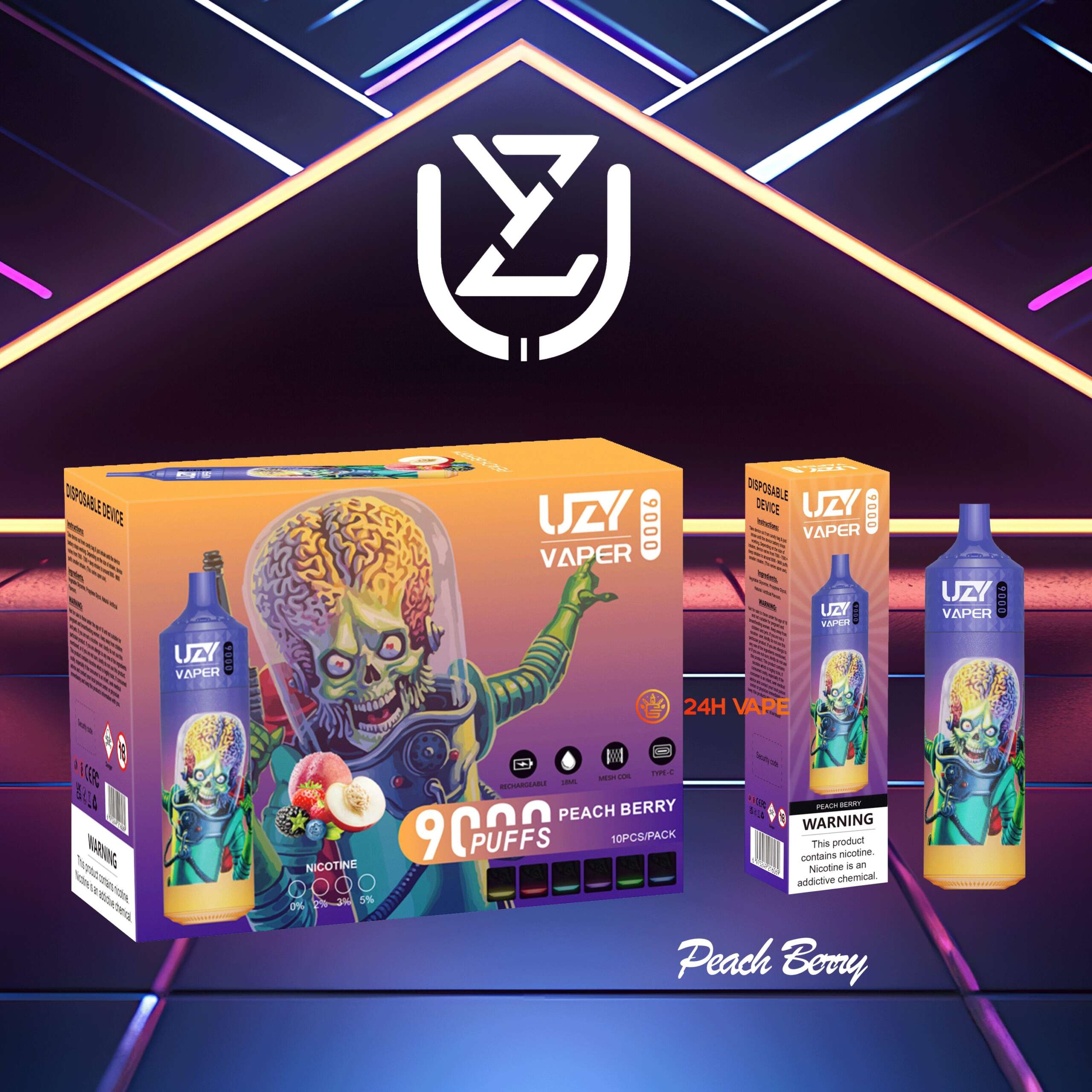 UZY Vaper 9000 Puffs 0% 2% 3% 5% Nicotine Disposable random flavor option image