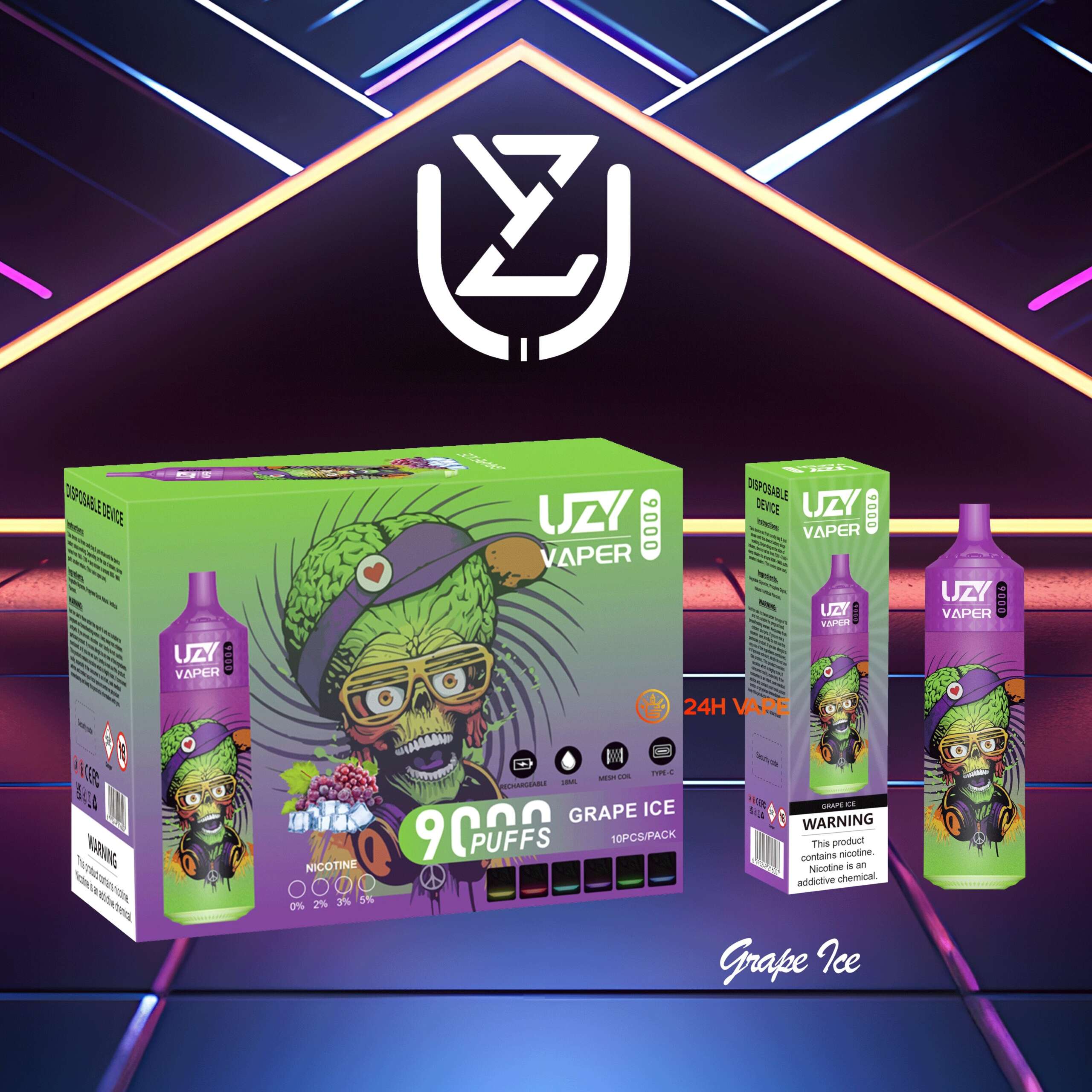 UZY Vaper 9000 Puffs 0% 2% 3% 5% Nicotine Disposable random flavor option image