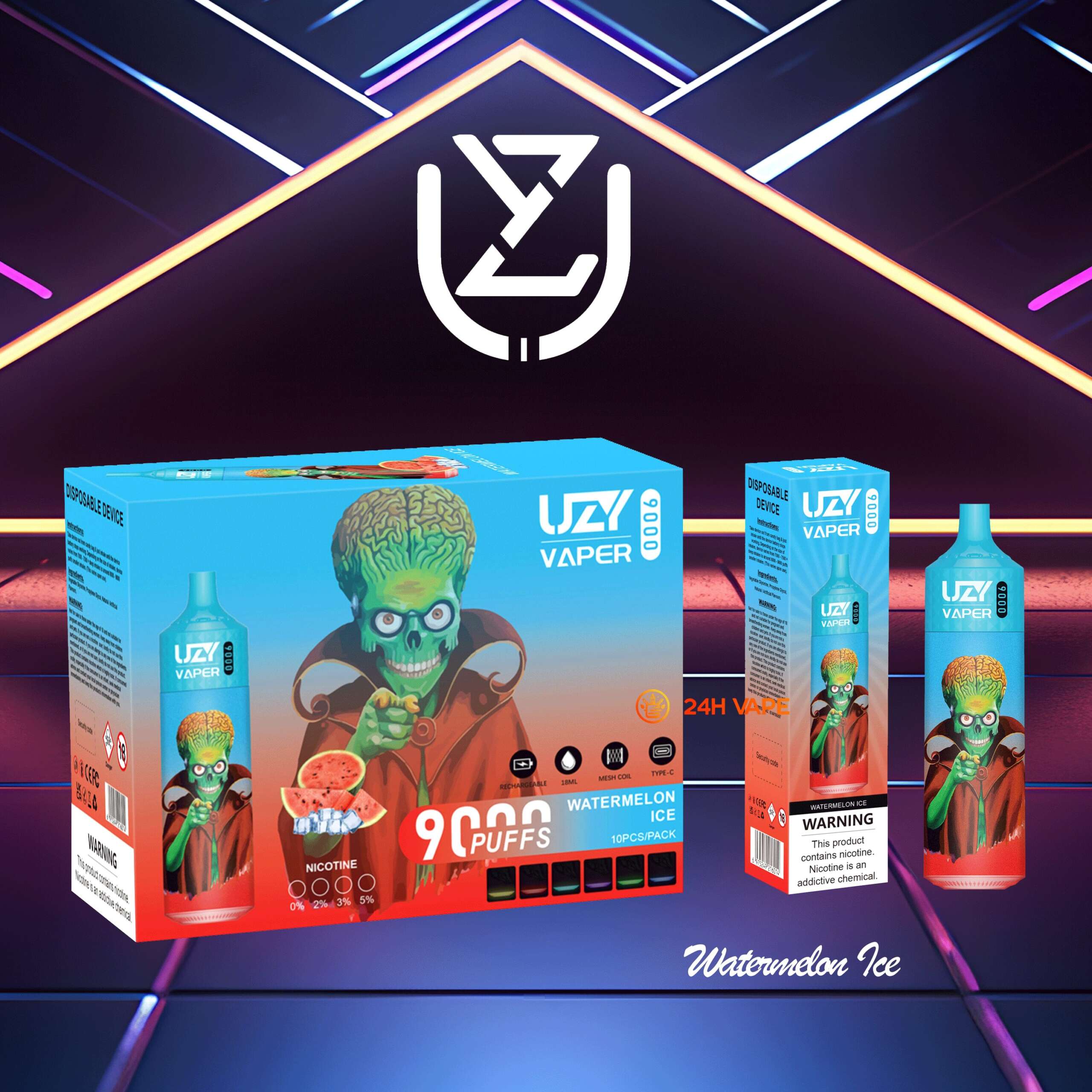 UZY Vaper 9000 Puffs 0% 2% 3% 5% Nicotine Disposable random flavor option image