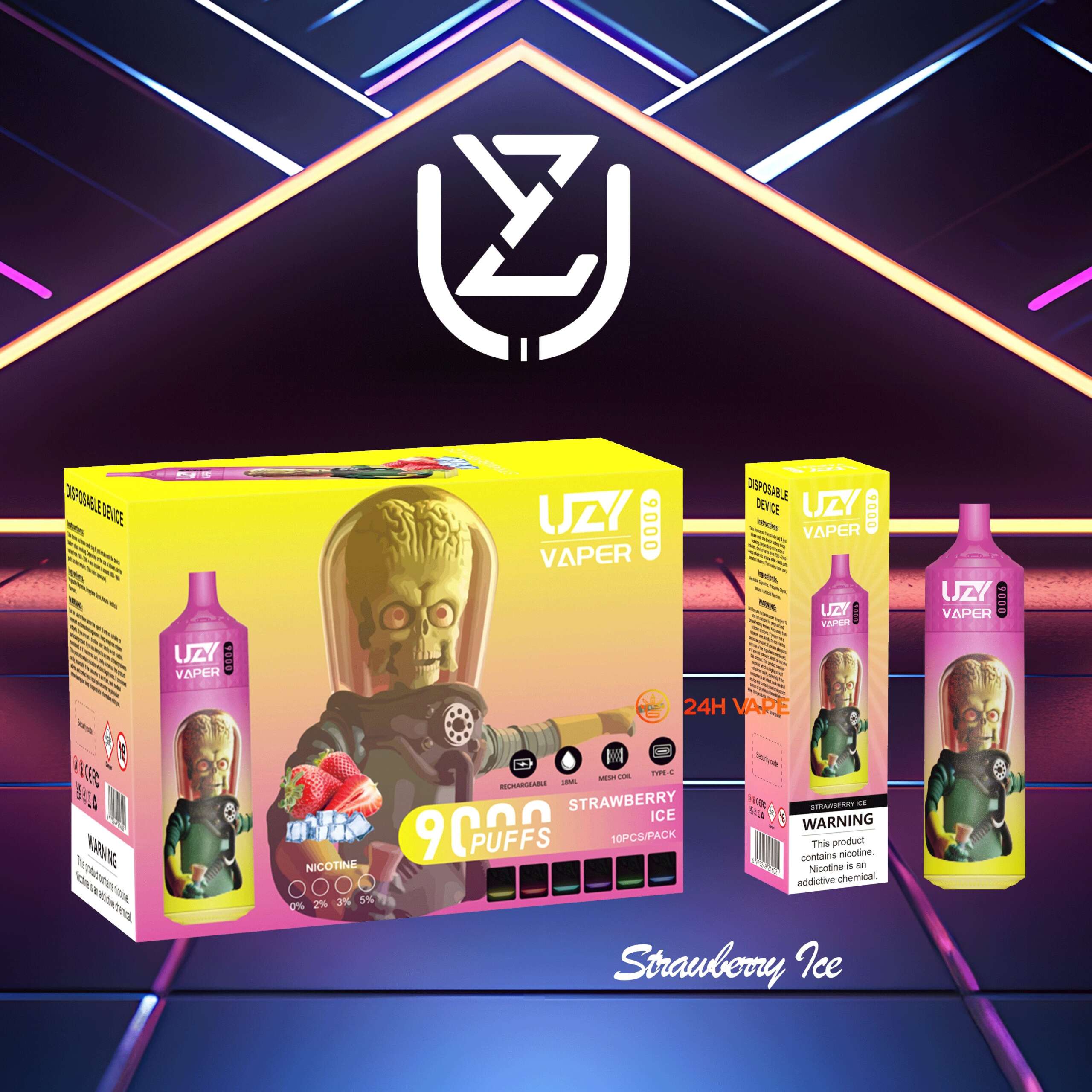 UZY Vaper 9000 Puffs 0% 2% 3% 5% Nicotine Disposable random flavor option image