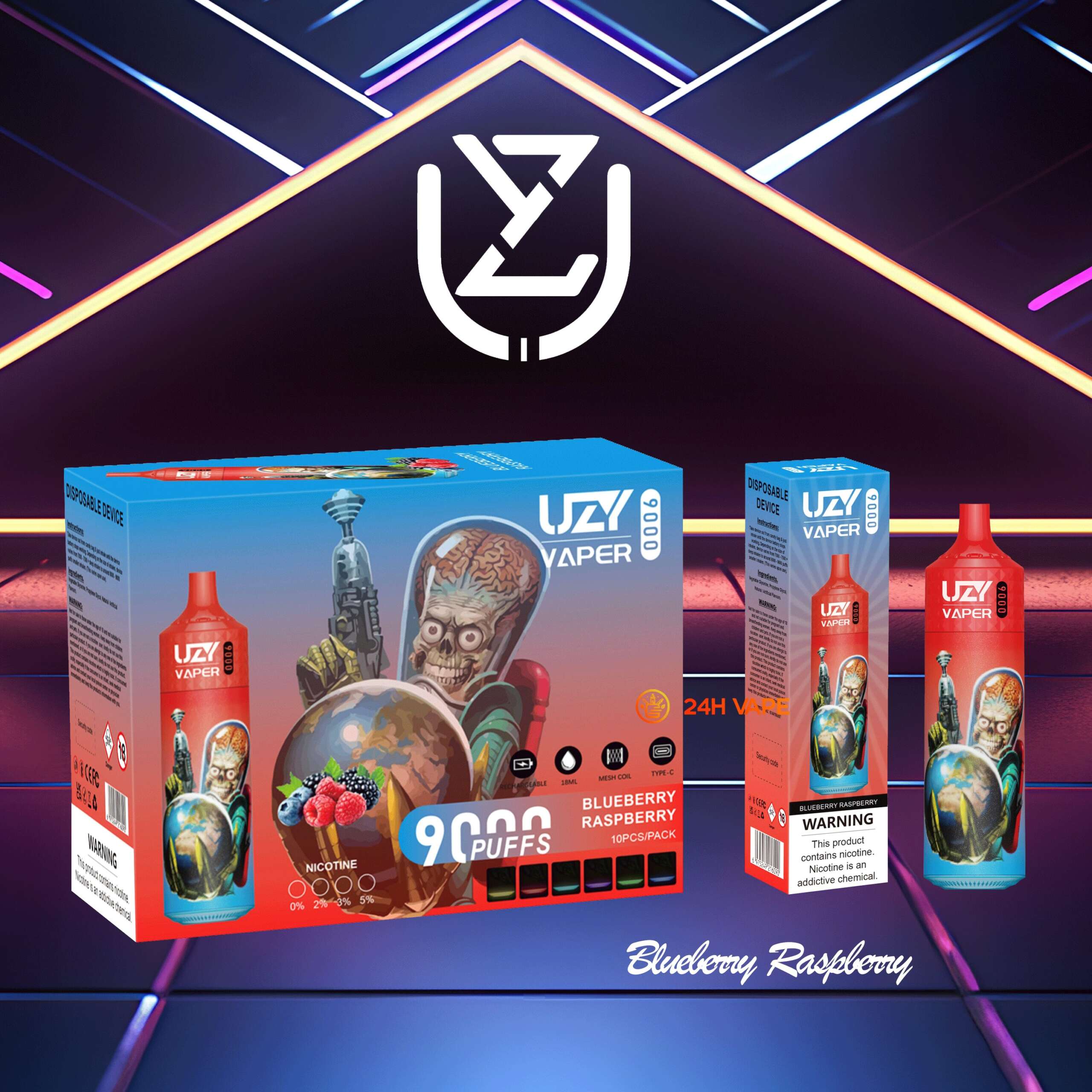 UZY Vaper 9000 Puffs 0% 2% 3% 5% Nicotine Disposable random flavor option image