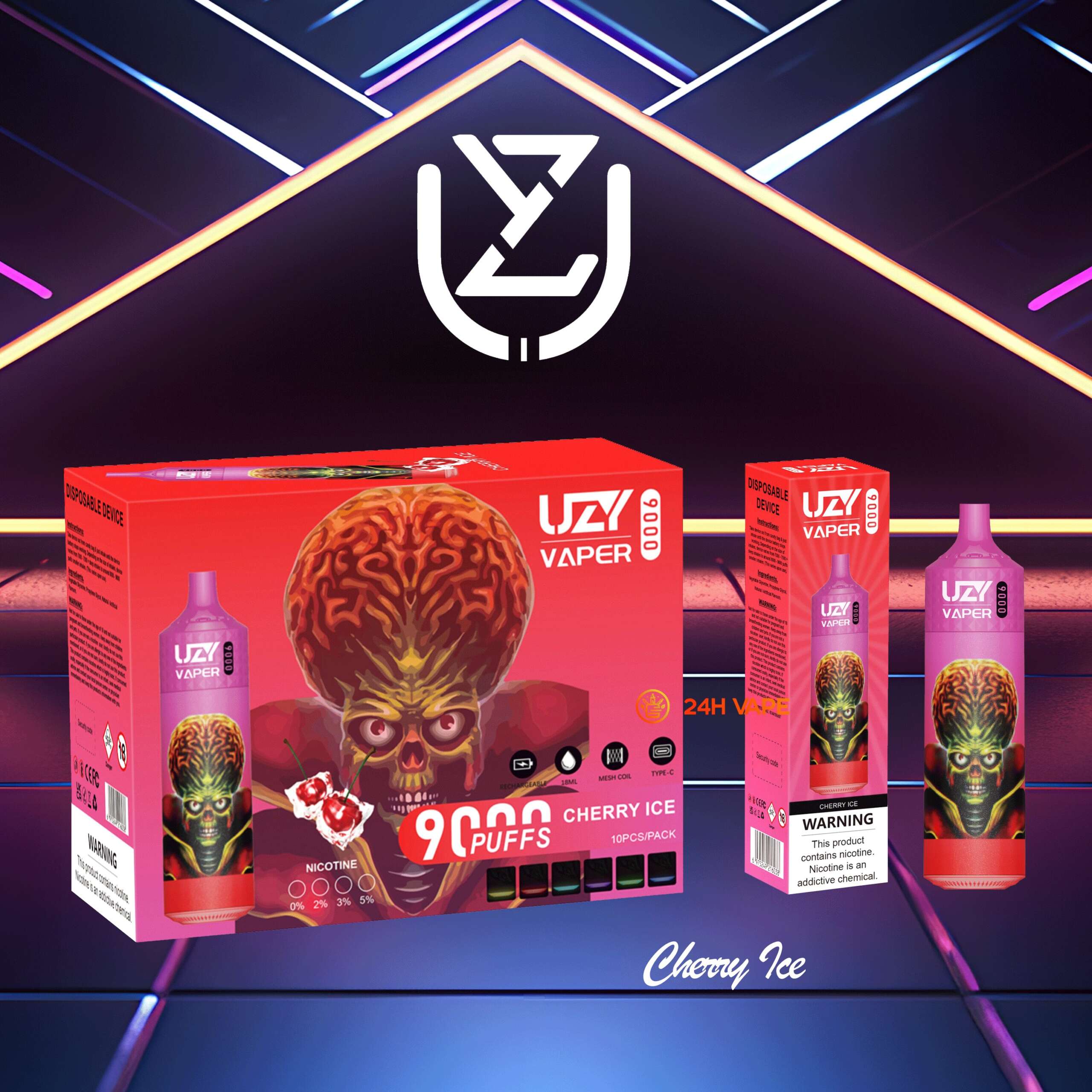 UZY Vaper 9000 Puffs 0% 2% 3% 5% Nicotine Disposable random flavor option image