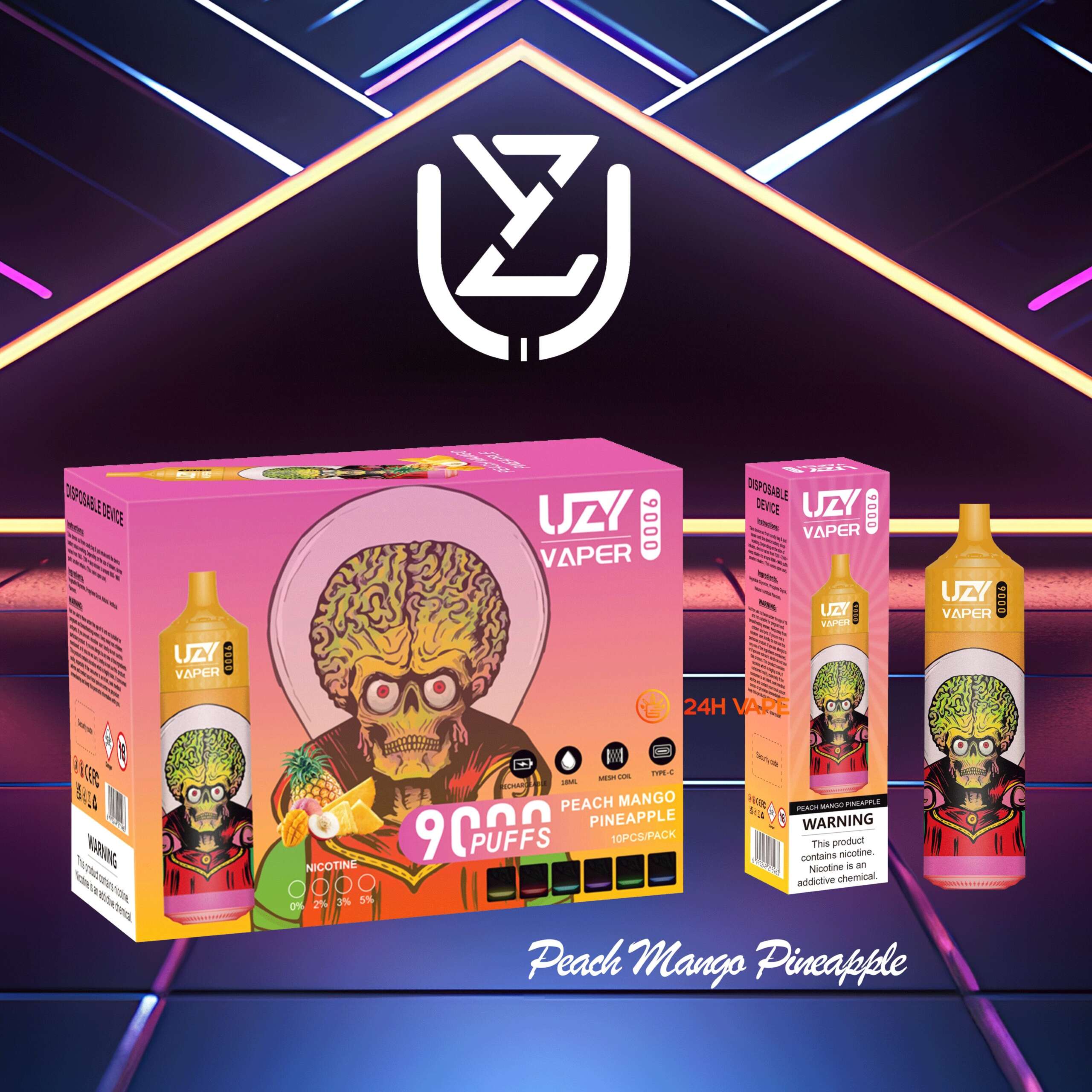 UZY Vaper 9000 Puffs 0% 2% 3% 5% Nicotine Disposable random flavor option image