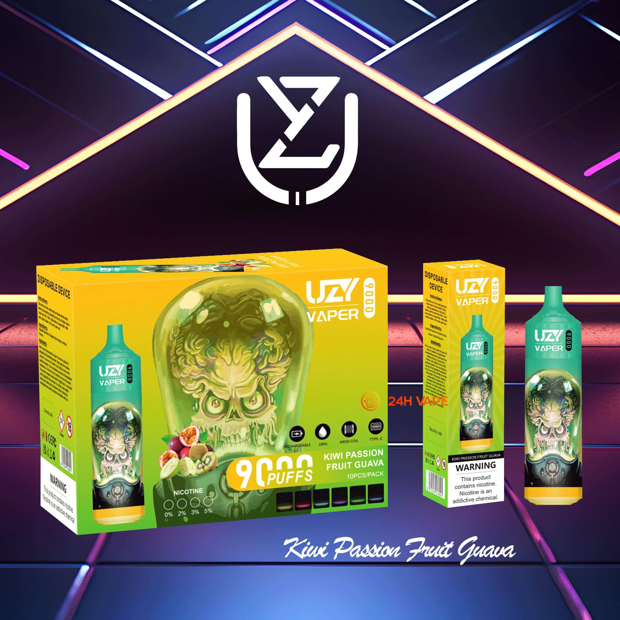 UZY Vaper 9000 Puffs 0% 2% 3% 5% Nicotine Disposable random flavor option image