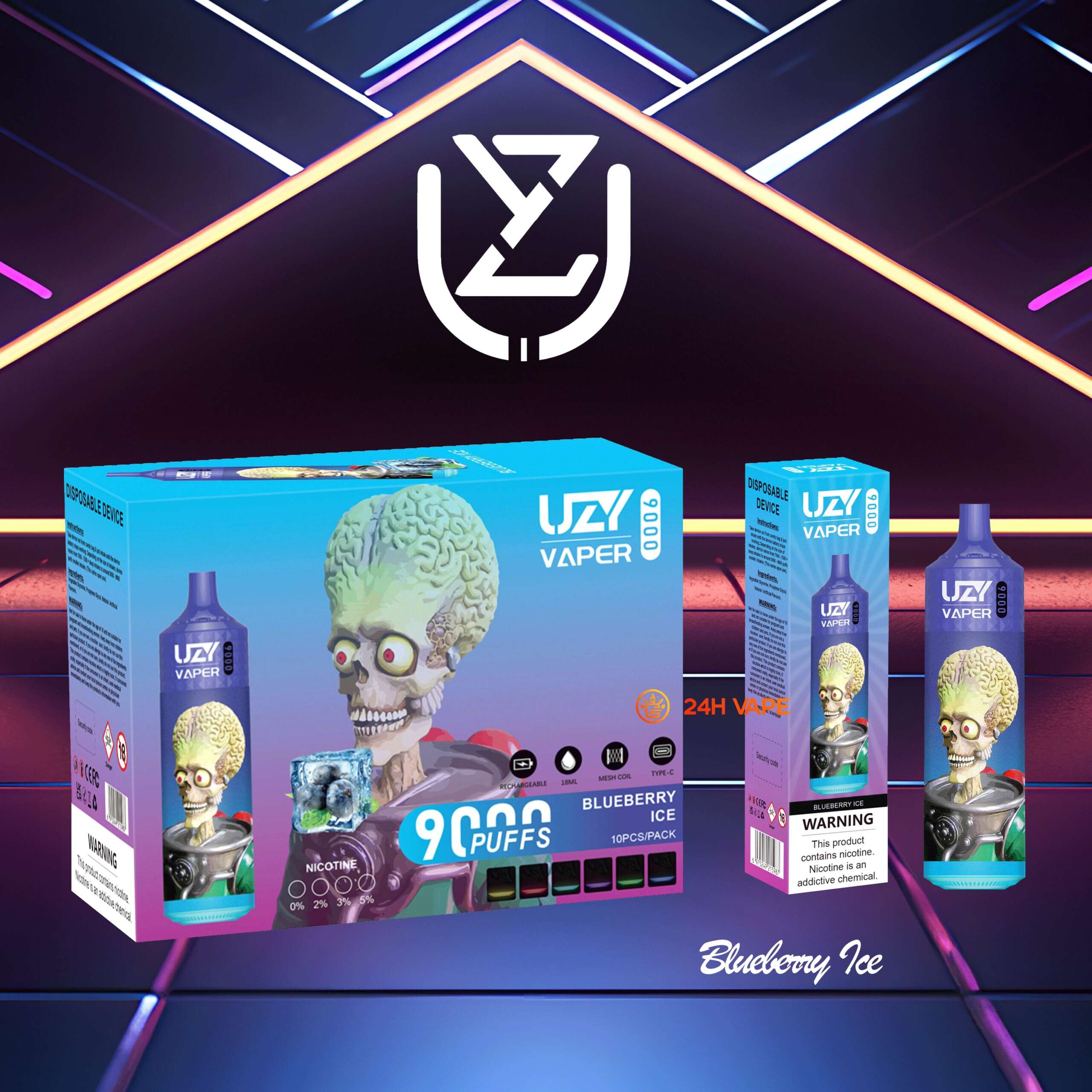 UZY Vaper 9000 Puffs 0% 2% 3% 5% Nicotine Disposable random flavor option image