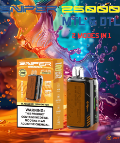 VAPMOD SNIPER 25000 25K Puffs Edition Leather LED Display Disposable Vape in Blackberry Dragonfruit flavor