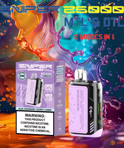 VAPMOD SNIPER 25000 25K Puffs Edition Leather LED Display Disposable Vape in Blue Raspberry Cherry Lemon flavor